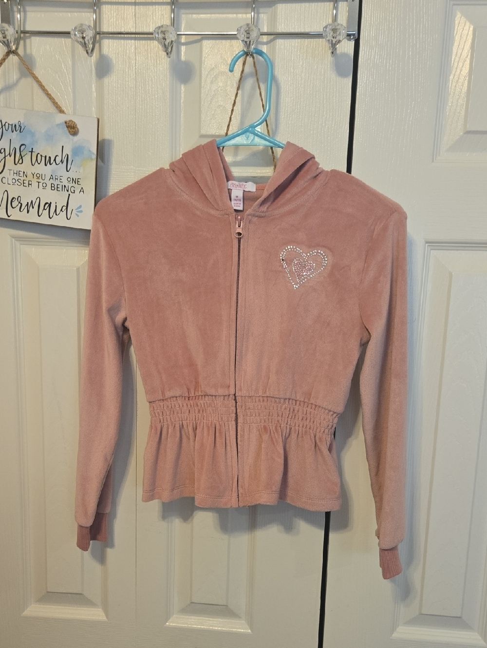 Girls' Pink Hooded Zip Jacket with Rhinestone Heart